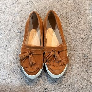 J Slides Brown Suede Tassel Loafers